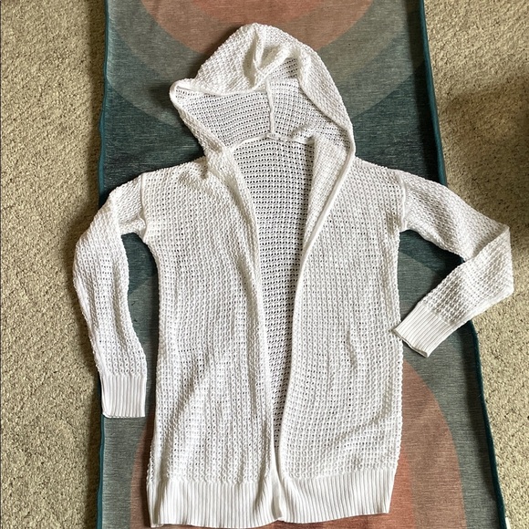 Gap White Open-Knit Crochet Coastal Hooded Cardigan - Picture 2 of 6